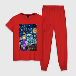 Пижама хлопковая женская Astana night sky, цвет: красный