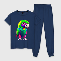 Пижама хлопковая женская Мультяшный попугай, цвет: тёмно-синий