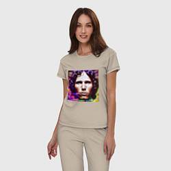 Пижама хлопковая женская Jim Morrison Glitch 25 Digital Art, цвет: миндальный — фото 2