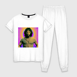 Пижама хлопковая женская Jim Morrison Galo Glitch Art, цвет: белый