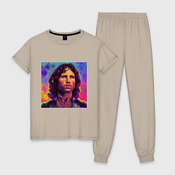 Пижама хлопковая женская Jim Morrison Strange colors Art, цвет: миндальный