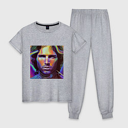 Пижама хлопковая женская Jim Morrison neon portrait art, цвет: меланж