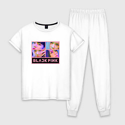 Пижама хлопковая женская Blackpink участницы, цвет: белый