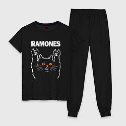 Пижама хлопковая женская Ramones rock cat, цвет: черный