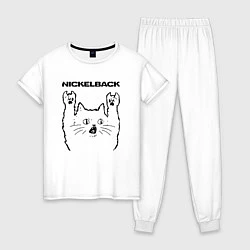 Пижама хлопковая женская Nickelback - rock cat, цвет: белый
