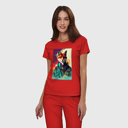 Пижама хлопковая женская Крутая модная лисичка - нейросеть, цвет: красный — фото 2