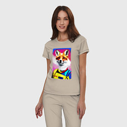 Пижама хлопковая женская Fox - pop art - fashionista, цвет: миндальный — фото 2