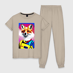 Пижама хлопковая женская Fox - pop art - fashionista, цвет: миндальный