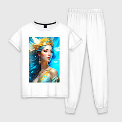 Пижама хлопковая женская Стихия Воздуха в женском обличии - нейросеть, цвет: белый