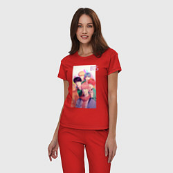 Пижама хлопковая женская Kpop BTS art, цвет: красный — фото 2