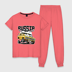 Пижама хлопковая женская Russia tuning car, цвет: коралловый