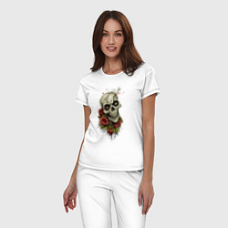 Пижама хлопковая женская Зомби Цветы, цвет: белый — фото 2