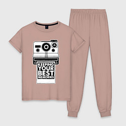 Пижама хлопковая женская Polaroid best memories, цвет: пыльно-розовый