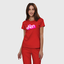 Пижама хлопковая женская Логотип розовый Кен, цвет: красный — фото 2