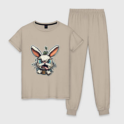 Пижама хлопковая женская Яростный кролик, цвет: миндальный