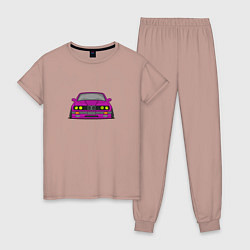 Пижама хлопковая женская Низкая bmw e30 drift stance, цвет: пыльно-розовый