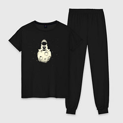 Пижама хлопковая женская Лунный космонавт, цвет: черный