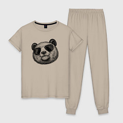Пижама хлопковая женская Панда в очках, цвет: миндальный