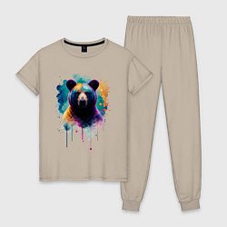 Пижама хлопковая женская Медведь портрет, цвет: миндальный
