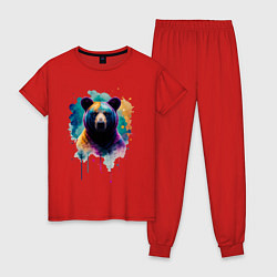 Пижама хлопковая женская Медведь портрет, цвет: красный