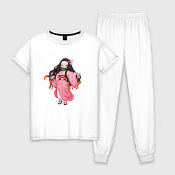 Пижама хлопковая женская Незуко Комадо, цвет: белый