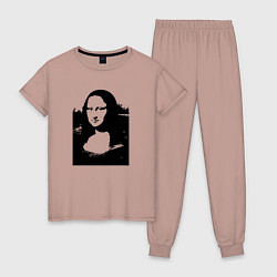 Пижама хлопковая женская Mona Lisa in black white, цвет: пыльно-розовый