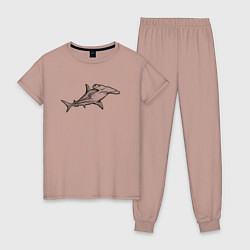 Пижама хлопковая женская Рыба-молот акула, цвет: пыльно-розовый