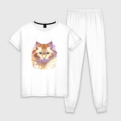 Пижама хлопковая женская Теплый кот, цвет: белый