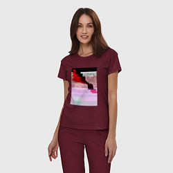 Пижама хлопковая женская Abstract glitch, цвет: меланж-бордовый — фото 2