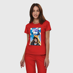 Пижама хлопковая женская Девочка и волк - аниме, цвет: красный — фото 2