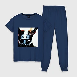 Пижама хлопковая женская Slipkat Meowa, цвет: тёмно-синий