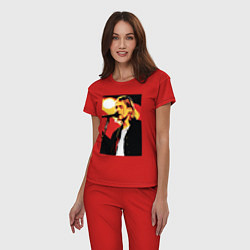 Пижама хлопковая женская Курт Кобейн с микрофоном, цвет: красный — фото 2