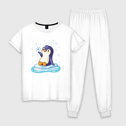 Пижама хлопковая женская Пингвин на льдине, цвет: белый