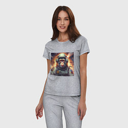 Пижама хлопковая женская Обезьяна космонавт, цвет: меланж — фото 2
