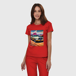 Пижама хлопковая женская Авто Мустанг, цвет: красный — фото 2
