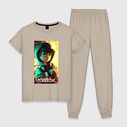 Пижама хлопковая женская Персонаж Роблокс, цвет: миндальный