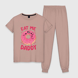 Пижама хлопковая женская Eat me daddy, цвет: пыльно-розовый