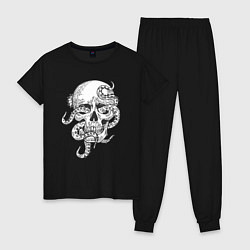 Пижама хлопковая женская Skull octopus, цвет: черный