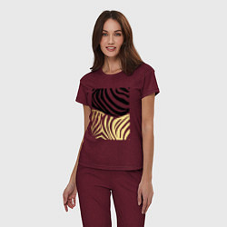 Пижама хлопковая женская Принт зебра черно- золотой, цвет: меланж-бордовый — фото 2