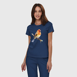 Пижама хлопковая женская Оранжевая птица на ветке, цвет: тёмно-синий — фото 2