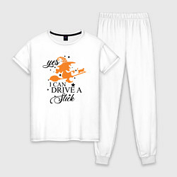 Пижама хлопковая женская Yes i can drive a stick, цвет: белый