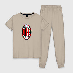 Пижама хлопковая женская Футбольный клуб Milan, цвет: миндальный