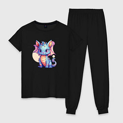Пижама хлопковая женская Cute dragon cat, цвет: черный