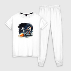 Пижама хлопковая женская Космические футболисты, цвет: белый