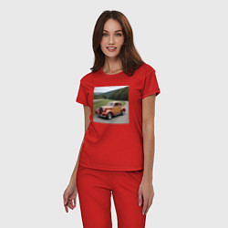 Пижама хлопковая женская Ретро авто, цвет: красный — фото 2