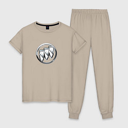 Пижама хлопковая женская Buick grey auto logo, цвет: миндальный