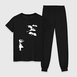 Пижама хлопковая женская Девочка и драконы, цвет: черный