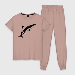 Пижама хлопковая женская Акула трафарет, цвет: пыльно-розовый