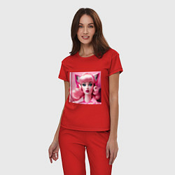 Пижама хлопковая женская Barbie cat, цвет: красный — фото 2