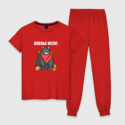 Пижама хлопковая женская Неси оливье - 2024, цвет: красный